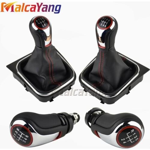 Chrome 5/6 Speed Car Gear Shift Knob Stick Pen Real leather Boot For V-W Volkswagen Golf 5/6 MK5/6 Scirocco(2009) octavia(2006)