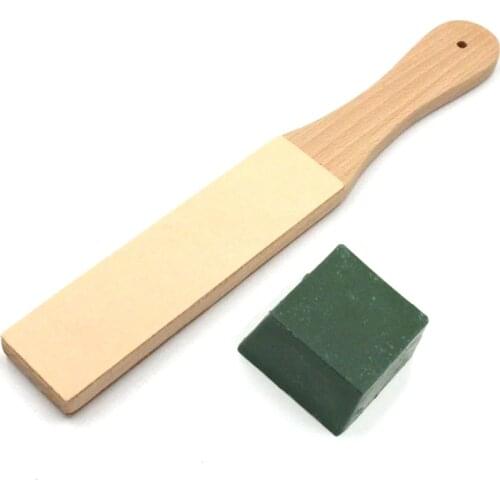 Knife Sharpener Wooden Handle Leather Sharpening Tools Handmade Razors Polishing Board and Polishing Wax Leather Paste