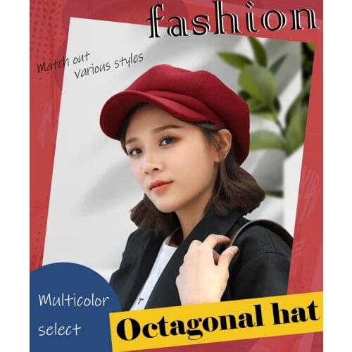 Vintage Visor Beret Women Classic Octagonal Newsboy Hat Lady Winter Faux Wool Cute Trendy High Street Basic Paperboy Cabbie Cap