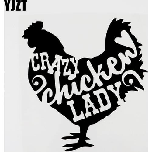 YJZT 15CMX15.7CM Funny Crazy Chicken Lady Vinyl Car Sticker Decal Black/Silver 8C-0209