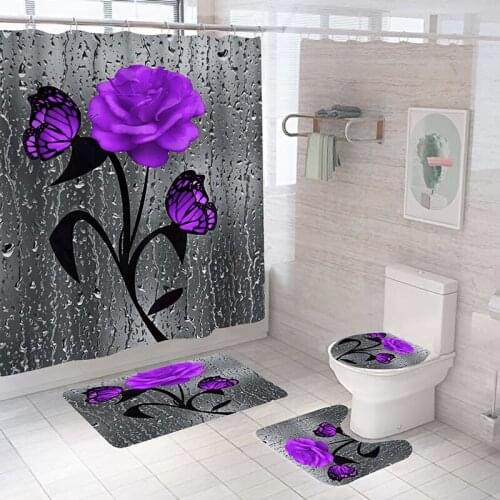 3D Flowers Pattern Shower Curtains Waterproof Polyester Bath Curtain With Hooks Thickened No-slip Shower Curtains Bathroom Decor