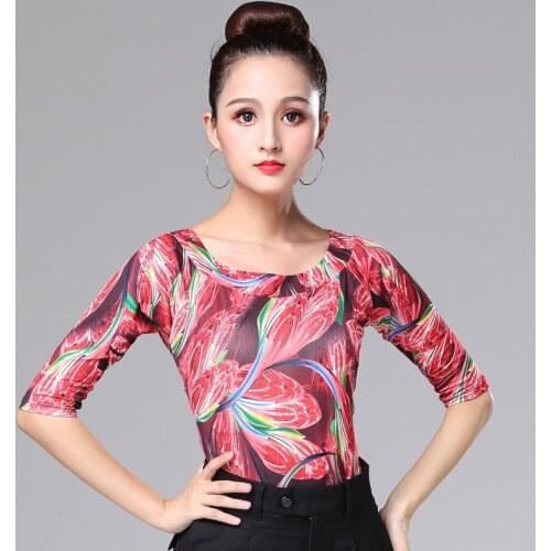 Latin Tops Women Dance Basic Clothing Dancewear Sexy Modern Ballroom Samba Tango Flamengo Dancing Practice T-shirt Costume Dance