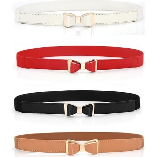 Women Ladies Elastic Bow Wide Thin Stretch Wrap Buckle Waistband Waist Belt Band Ladies Fashion Leaf Belt