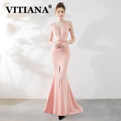 VITIANA Femme Sexy Trumpet Long Dress Night Women Mesh Sleeveless Elegant Bodycon Party Dresses Female Deep V-Neck Vestidos