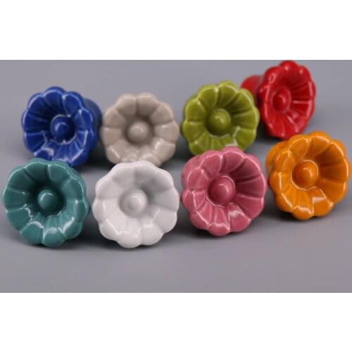 1pcs Flower Knobs Ceramic Vintage Furniture Handles Cabinet Pulls Kitchen Cupboard Single Hole Drawer Knobs for Nursery room