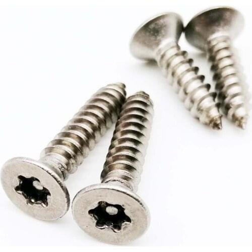10pcs M2.9 M3.5 M3.9 M4.2 M4.8 304 Stainless Steel Six Lobe Torx Flat Countersunk Head with Pin Security Self-tapping Wood Screw
