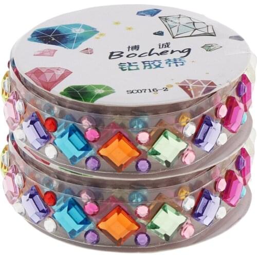 2 Rolls Self-Adhesive Acrylic Rhinestone Sticker Tape Card Making Decor
