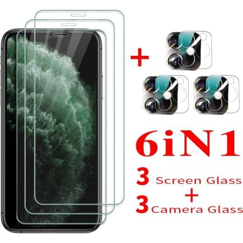 6 In 1 for iphone 12 Pro Max mini Glass Screen Protector Safety Protective Film for iphone 11 Camera Protection hd Glass 12 pro