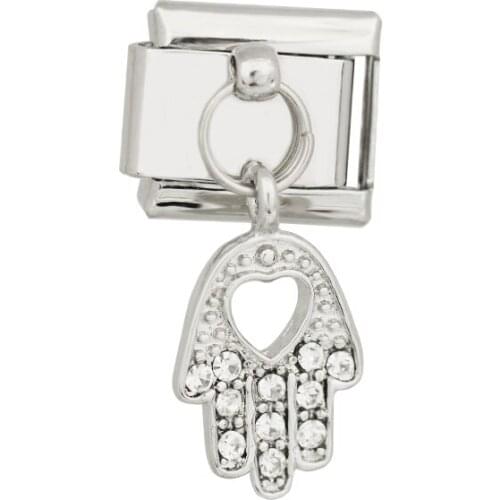 Stainless Steel Composable links bracelet Classic 9mm crystal hand palm dangle Italian charm bracelet Fit Zoppini Dropship