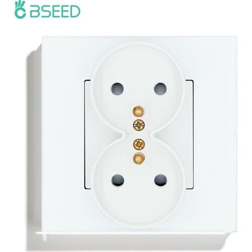 BSEED Double France Standard Wall Socket Crystal Mirror Glass Panel Electrical Outlet White Colors Home Improvement