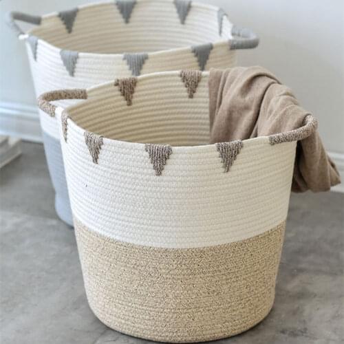 INS Nordic Cotton Rope Storage Baskets Baby Kids Toys Organizer Dirty Clothes Laundry Basket With Handle Sundries Storage Barrel
