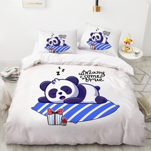 Cartoon Panda Childrens Bedding set for kids baby girls Duvet cover set pillow case Bed linens Quilt cover 135 140x200 blue