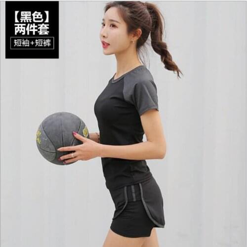 Women 2 pcs/set yoga sets T shirt+shorts quick dry sports wear for women gym workout clothes slim fitness set running sportswear