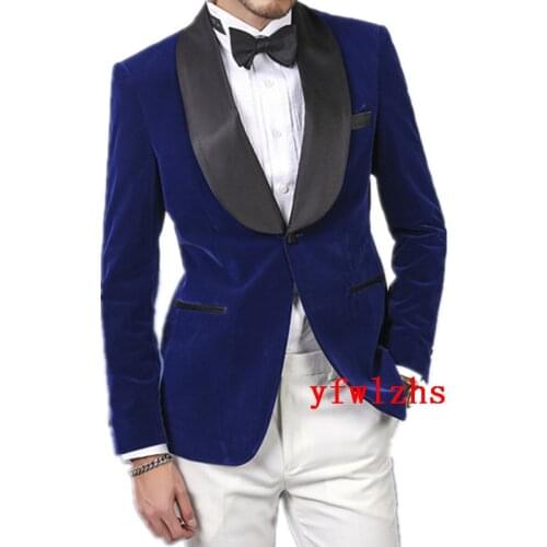 Handsome Velveteen Groomsmen Shawl Lapel Groom Tuxedos Wedding Dress Men Suits Blazer Prom Dinner (Jacket+Pants+Tie) K365