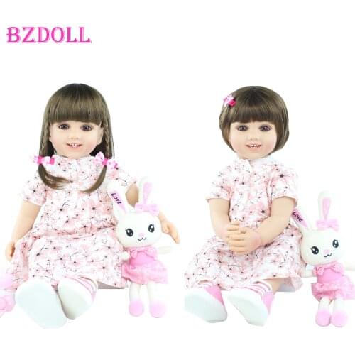 60 CM Soft Silicone Reborn Girl Doll For Girl Pink Dress Princess Toddler Babies Long Hair Dress Up Toys Birthday Gift