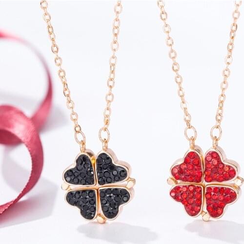 Fashion Creative Double Sided Four Heart Clover Necklaces Pendant Lucky Grass Clavicle Chain Women Girl Necklace Dropshipping