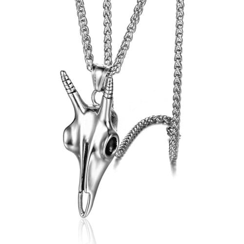 Punk Gothic Stainless Steel Deer Head Skull Pendant Necklaces for Men Rock Jewelry Drop Shipping
