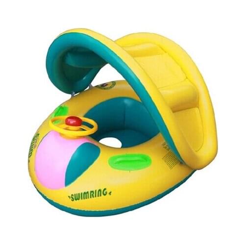 PVC Inflatable Baby Seat Float Quality Childrens Summer Swimming Rings Sunshade Baby Floating Rings Water Boat
