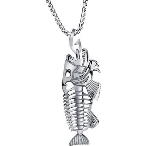 Ladies Personality Necklace Fish Bone Fishing Hook Skeleton Stainless Steel Pendant Surfer Chain Necklace Ladies Necklace Z0106