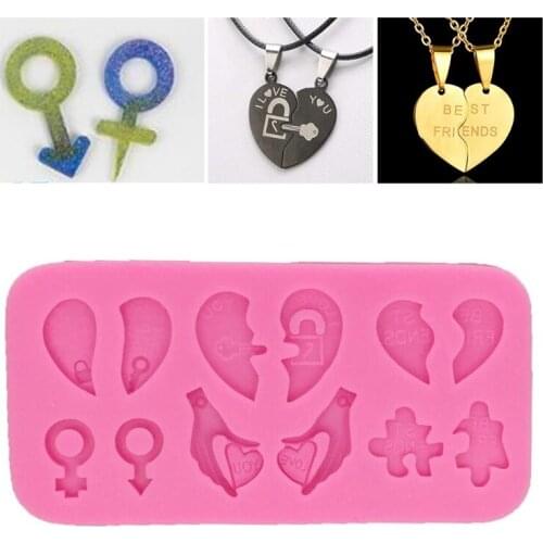 DIY Love Heart Shape Keychain Epoxy Resin Mold Earrings Pendant Silicone Mould Handmade Crafts Jewelry Necklace Casting Tools