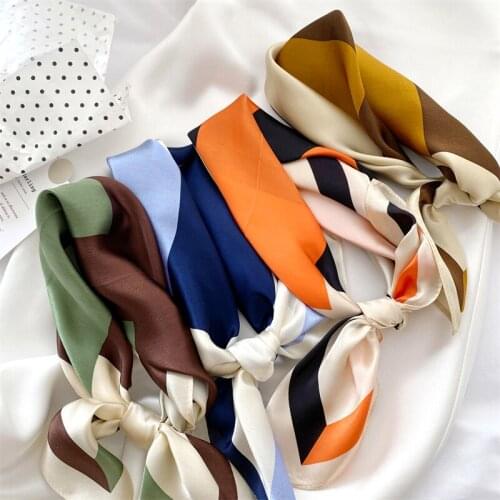 Luna&Dolphin Small Square Scarf 53x53CM 100% Nature Silk Geometry Color Match Soft Bandanas Spring Headbands Bag Scarf Kerchief