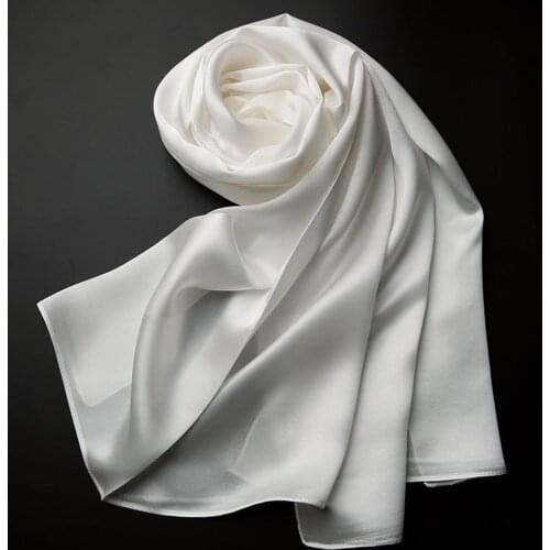 Natural Mulberry Silk Scarf Long Solid Color Large Shawls Wraps Satin Scarf Real Silk White Femme Ladies Fashion