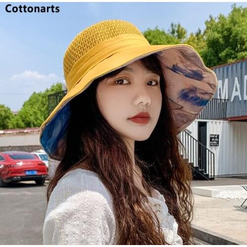 Ink Painting Fisherman Hat Women Bucket Hats Travel Foldable Wide Brim Hat Sunscreen Sun Hat Panama Hat Bow Knitted Hat Gorras