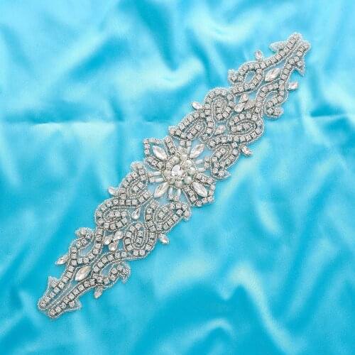 SESTHFAR Wedding Rhinestone Bridal Belt Applique Sew on Crystal Beads Wedding Dress Rhinestone Applique for Grown