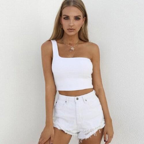 Hot Summer Women One-shoulder Tank Tops Casual Solid Basic Crop top Vest Sleeveless Sling Cold shoulder Slim Club Clothes Female