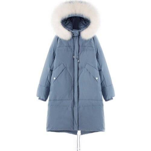 TopFurMall)Winter Women Thick Parkas Down Coats Jackets Fox Fur Hoody Lady Long Outwear Overcoat Clothing LF9189