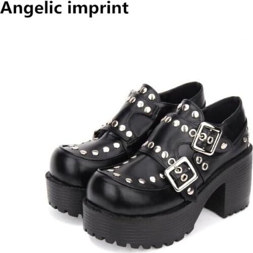 Angelic imprint Fashion woman mori girl lolita cosplay punk shoes lady high heels pumps women princess dress party shoes rivets