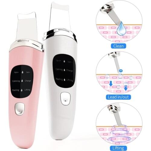 Ultrasonic Facial Skin Scrubber Ion Deep Face Cleaning Peeling Rechargeable High-frequency Vibration Pore Cleaner Face Scrubber
