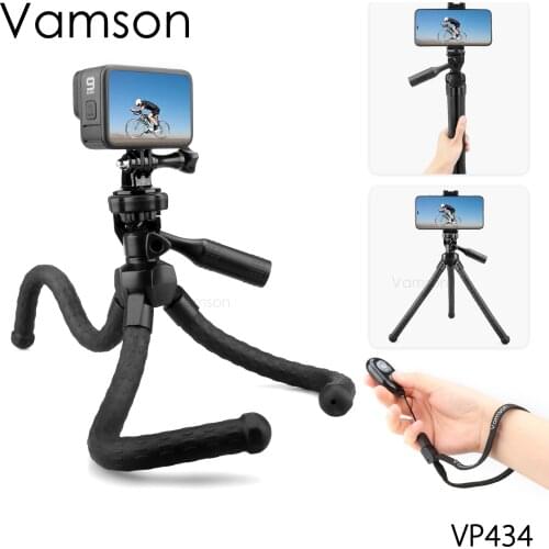 Vamson for Live Broadcast Shoot Video Selfie for Sport Camera iPhone DSLR with Handle Octopus Flexible Tripod VP434