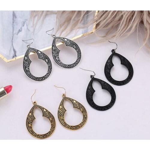 Vintage Cutout Embossed Teardrop Drop Earrings for Women 2021 Fashion Bohemian Tibetan Earrings Jewelry Wholesale
