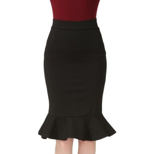 Plus Size Womens England Ruffles Knee-Length High Waist bodycon Pencil Skirt faldas mujer elasticity Casual women skirts 5XL