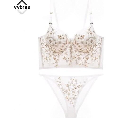 Vvbras Embroidered Lingerie Set Shaper Bra Women Embroidery Underwear Adjustable Shoulder Strap Cami Tank Top Removable Pad