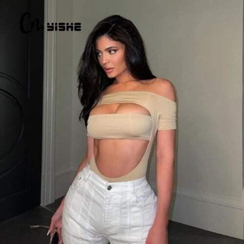 CNYISHE Summer Streetwear Bodysuit Rompers Women Jumpsuits Casual Skinny Hollow Out Tops Female Overalls Sexy Slash Neck Outfits