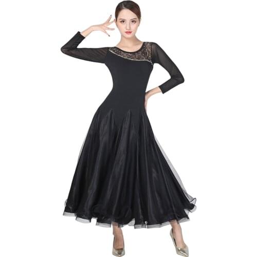 Womens Lace Ballroom Dance Standard Dress Smooth Black Dresses