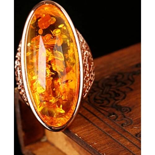 Fashion Big Oval Simulated Ambers Stone Ring for Women Silver Color Bright Black Crystal Ring Vintage Wedding Jewelry Wholesale