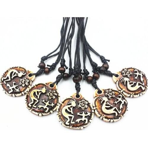 12PCS Puerto Rico Tribal Style Coqui Taino Sun Frog Kokopelli Pendant Necklace Men Women Wax Cord necklace jewelry XL61