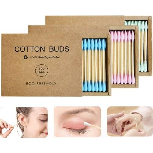 200PCS/Box Baby Double Head Cotton Swab Bamboo Sticks Cotton Swab Disposable Buds Cotton For Beauty Makeup Nose Ears Cleaning