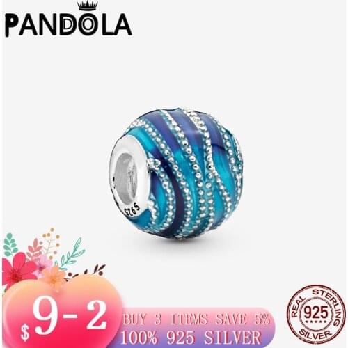 2021 new Sale Real 925 Sterling Silver Blue Wave Charms Beads Fit Original Pandora Bracelets DIY Jewelry Making For Women