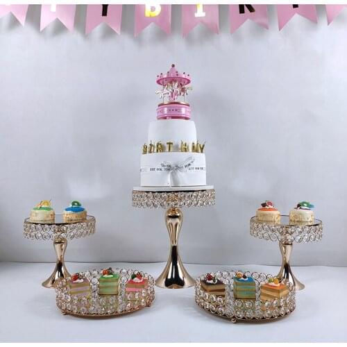 4-5pcs new arrive cake stand gold mirror cupcake stand crystal metal cake decoration large fruit plate