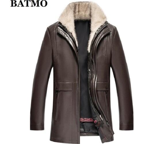 BATMO 2020 new arrival winter high quality natural rabbit fur liner leather hooded jackets men,warm thicked parkas ,2268