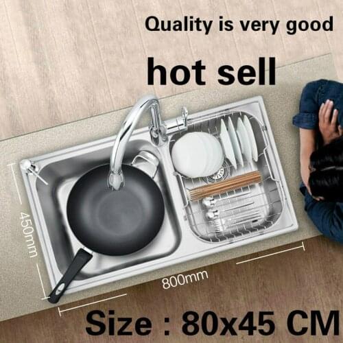 Free shipping Hot sell standard luxury big kitchen double groove sink 304 food grade stainless steel wash the dishes 80x45 CM