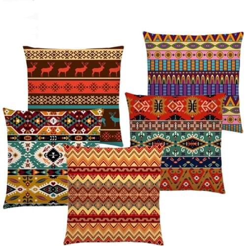 Boho Primitive Geometric Pattern National Style Exotic Native Striped Navajo Arrow Cushion Cover Decor Sofa Throw Pillow Case