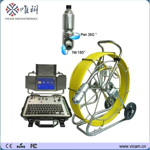 Dia.9mm cable push rod sewer camera industrial pipe inspection camera robot with HD DVR control and stainless steel rolled skid