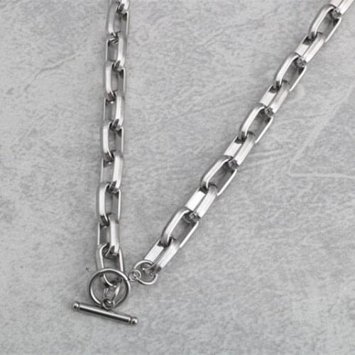 Fashion long square OT buckle punk hip hop stainless steel batch angle O word titanium steel word buckle necklace hot sale
