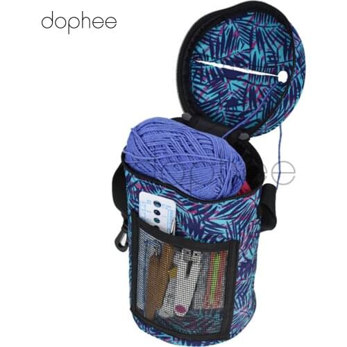 Dophee 1pcs 25*15cm Cylinder Yarn Storage Bag Empty Portable Canvas Yarn Knitting Thread Crochet Hooks Tote Bag DIY Sewing Bags