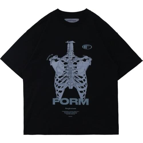 Firmranch 2021 Skeleton T-shirt For Men/Women Ins Black&White High Street New Fashion Skull Print Loose Short Sleeve T-shirt